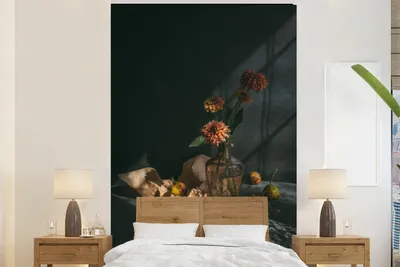 Produktbild von MuchoWow® Fototapete für Wohnzimmer oder Schlafzimmer Wandtapete Vinyl Motivtapete Obst - Blumen - Stilleben - 180x280 cm - Wallpaper