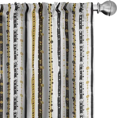 Image de ABAKUHAUS Rideaux rayés, voilages, lignes verticales avec motifs circulaires, imprimé artistique d'inspiration victorienne, 2 pièces 75 x 175 cm, noir et jaune
