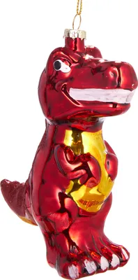 Image de BRUBAKER T-Rex Rouge - Boule de Noël en verre peinte à la main - Décorations de Noël Figurines amusantes Pendentif Déco Boule d'arbre - 12 cm