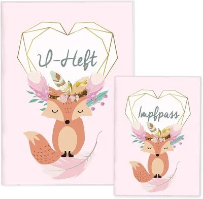 Produktbild von Famanu Impfpasshülle Set für Kinder - 3-teilig mit Hülle für Untersuchungsheft und Impfpass - nachhaltig und schützend - Boho Fuchs Design - rosa -