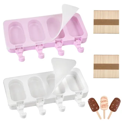 2er-Set Silikon-Eislutscherformen mit 100 Holzstäbchen