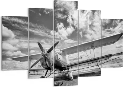 Produktbild von Bild auf Leinwand - Leinwandbild - 5 Teile - An-2 Flugzeug Schwarzweiß - 150x100cm - Wand Bild - Wanddeko - Wandbilder - Leinwanddruck - Bilder - Wanddekoration - Leinwand bilder - EA150x100-4228