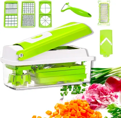 Produktbild von 16tlg Multifunktionsschneider Gemüseschneider Allesschneider Zerkleinerer Manuelles Würfeln Tomate Kartoffel Karotte Zwiebel