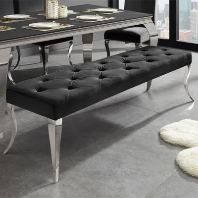 Produktbild von riess-ambiente Sitzbank MODERN BAROCK DELUXE 170cm schwarz silber Samt Edelstahl Chesterfield Knopfheftung