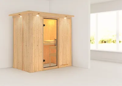 Produktbild von Karibu Sauna Innensauna Variado Fronteinstieg ohne Zubehör 210x132x202 cm mit Dachkranz mit Klarglastür