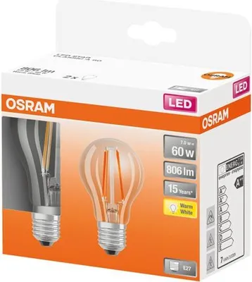 Image de Led Standard Verre Clair 7w E27 Chaud Boite De 2 - Osram