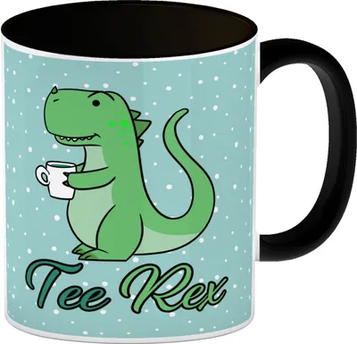Produktbild von Tee Rex Kaffeebecher Schwarz mit Dinosaurier mit Tasse Motiv