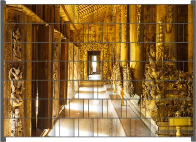Produktbild von Wallario Zaunsichtschutz mit Motiv Buddhistischer Tempel aus Holz - Mandaley für Ein- und Doppelstabmatten Zäune in der Größe 200 x 140 cm