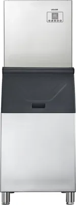 Image de Machine à glaçons commerciale, machine à glaçons 181 kg/24 h avec bac de stockage en acier inoxydable de 136 kg, machine à glaçons autonettoyante avec écran tactile pour bars, cafés, restaurants et commerces