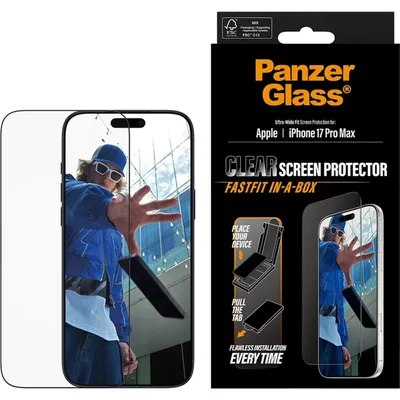 Produktbild von PanzerGlass ® Displayschutz iPhone 18 Pro Max | 17 Pro Max | Ultra-Wide Fit m. Fastfit in-a-box, Apple, Apple - iPhone 17 Pro Max, Apple - iPhone 18 Pro Max, Trockene Anwendung, Kratzresistent, Schockresistent, Transparent, 1 Stück(e)