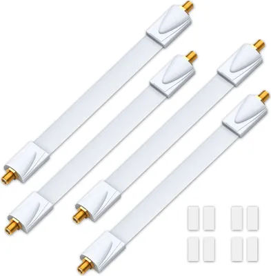 Produktbild von deleyCON 4x Fensterdurchführungen SAT Kabel 17cm Flexibel 26cm Länge Kupplung Fenster & Türen Vergoldet Extrem Flach Geschirmt Klebepads - Weiß