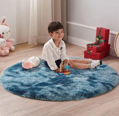 Produktbild von Ibenzoa® Runder Hochflor-Teppich 122 cm, 4 cm Florhöhe – weicher, dichter Teppich mit Gummirückseite, ideal für Kinderzimmer & Wohnzimmer