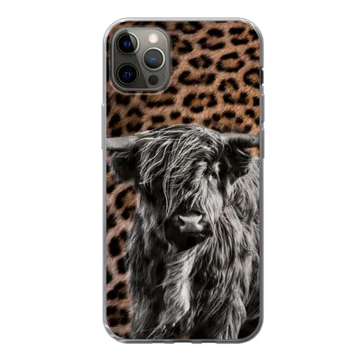 Produktbild von MuchoWow® Handyhülle Schutzhülle Hülle für iPhone 12 Pro Max Schottischer Highlander - Pantherdruck - Schwarz - Weiß Silikon Softcase Handy Hülle - Hartschale