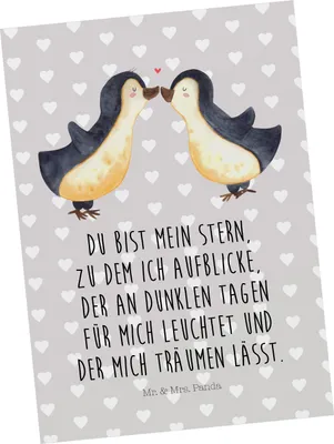 Produktbild von Mr. & Mrs. Panda Ansichtskarte Pinguin Liebe - Grau Pastell - Geschenk, Pinguine, Kunstkarten, Postkarte, Hochzeit, Freundin, Ansichtskarten, Postkarten, Grußkarte
