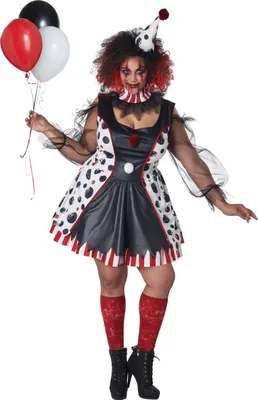 Produktbild von Psychoclown-Damenkostüm in Übergröße schwarz-weiß-rot - XXL (46/48)