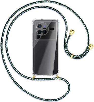 Produktbild von Handykette Backcover-Schutzhülle mit Band (Metall goldfarben) für vivo X80 Pro (V2185A,V2145, 6.78'') - grün/blau/weiß