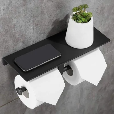 Produktbild von Famanu Toilettenpapierhalter selbstklebend mit Aluminiumregal - schwarz