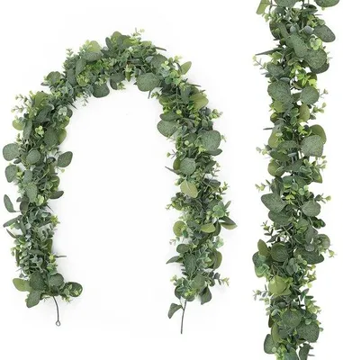 Image de Lot de 2 guirlandes en plastique avec feuilles d'eucalyptus, vert, 175 cm