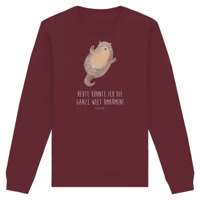 Produktbild von Mr. & Mrs. Panda Baumwoll Pullover Otter Umarmen Größe XS - Burgundy - Geschenk, Sweater, gut Gelaunt, Pulli, Seeotter See, glücklich, Sweatshirt, Hallo, Optimistisch