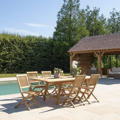 Produktbild von FUN – Gartenmöbelgarnitur mit Teakholztisch und 6 Stühlen