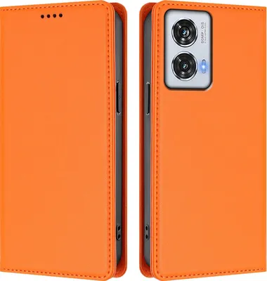 Image de Etui en cuir pour Motorola Edge 50 Fusion/Moto G85, étui magnétique en cuirPolyuréthaneavec support Orange