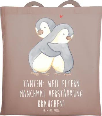 Produktbild von Mr. & Mrs. Panda Beutel Liebe Tanten - Braun Pastell - Geschenk, Verwandtschaft, Eltern, Jutebeutel, Jubiläen, Neffe, Nichte, Weihnachten, Shopping Tasche, Laptoptasche