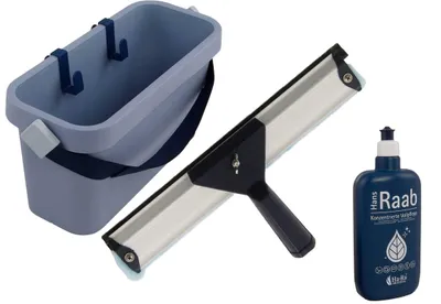 Produktbild von Ha-Ra Fensterreinigung Set: Fensterreiniger 32 cm, 500 ml Vollpflegekonzentrat und ERA 6 Liter Eimer mit 2 Clips