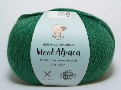 Obrázok produktu pre Priadza Wool Alpaca Art'is: 60 % vlna, 40 % alpaka | Bez lanolínu (50 g / 133 m) (farba: zelená 508)