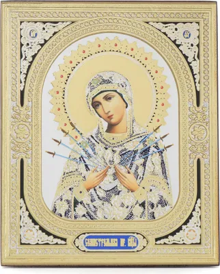Produktbild von Gottesmutter Siebenpfeilige Holz Ikone 10x12cm christlich orthodox 11372