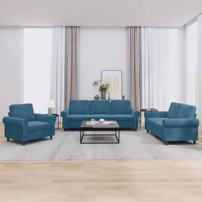 Immagine prodotto di Maison Exclusive - Set divano a 3 pezzi con cuscini in velluto blu