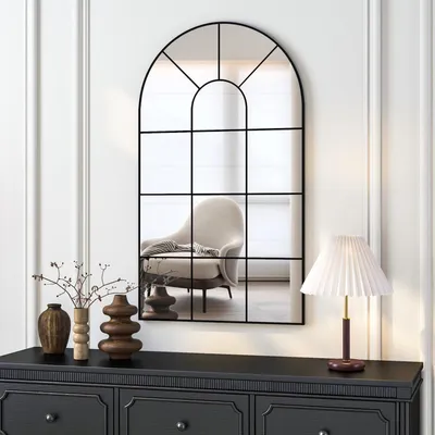 Immagine prodotto di Specchio a parete a volta, 105 x 60 cm, nero. Specchio decorativo a forma di arco, ideale per soggiorno o camera da letto
