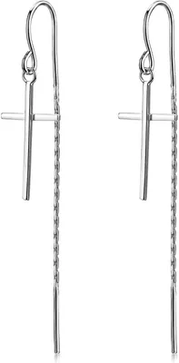 Produktbild von MATERIA Kreuz Ohrringe Durchzieher Silber 925 - Damen Mädchen Ohrhänger Kreuze leicht hängend in Schmuck Box SO-303