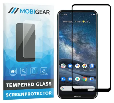 Produktbild von Mobigear Premium Displayschutz für Nokia 8.3, gehärtetes Panzerglas – Displayschutzfolie – Kompatibel mit Hüllen – Schwarz