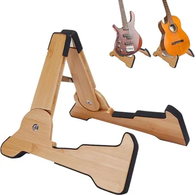 Image de Support pliable en bambou pour guitares acoustiques et électriques