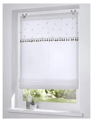 Produktbild von Raffrollo ohne Bohren Ösenrollo weiß mit Bienenstickerei Breite 100 x Höhe 140 cm