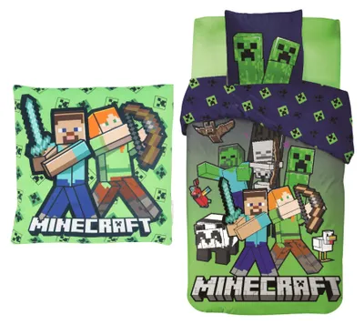 Produktbild von Minecraft-Schlafzimmer-Set; Bettbezug und Kissen
