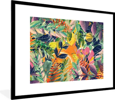 Produktbild von MuchoWow® Gerahmtes Poster Blumen - Dschungel - Tropisch 80x60 cm - Poster mit Schwarzem Bilderrahmen Wandposter Rahmen Foto Bilder - Schlafzimmer-Dekorationen - Fotoposter