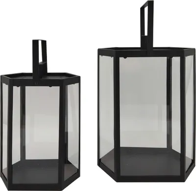 Image de Rebecca Mobili Ensemble de 2 lanternes de jardin en métal noir et PVC