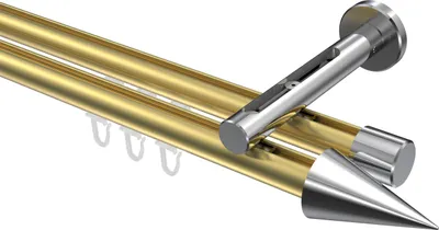 Produktbild von Interdeco Innenlaufstange / Gardinenstange mit Innenlauf Messing-Optik / Chrom, Typ Siteno Savio (Kegel), 20 mm Ø 2-läufig, 160 cm