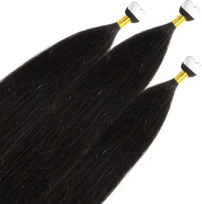 Produktbild von hair2heart Premium Mini Tape Extensions Echthaar - 12 Tapes 50cm 2/0 schwarz