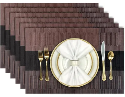Productafbeelding van Set van 6 wasbare placemats, PVC, antislip, hittebestendig, 30x45 cm, bamboe-bruin
