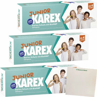 Produktbild von Karex Junior Zahnpasta 3er Pack (3x65ml Tube) + usy Block