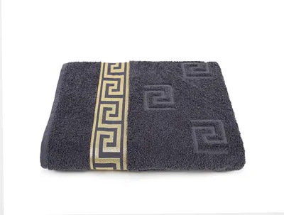 Produktbild von Luxus Medusa Badetuch 100x150 cm - Anthrazit Grau - feinste Ringgarn Baumwolle / Jacquard Webung / Hochflor Frottee mit Medusa Flachprägung und goldener Medusa Bordüre