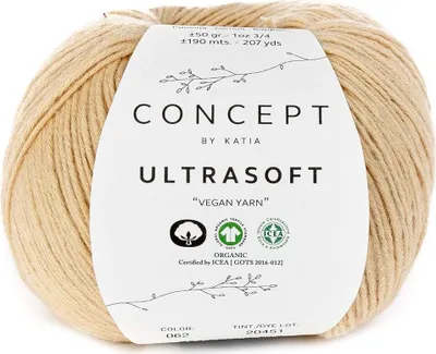 Produktbild von Katia Ultrasoft Fb. 62 beige, Baumwolle zum Stricken, GOTS , organische Baumwolle, organic Baumwolle Garn zum Häkeln, Wolle vegan