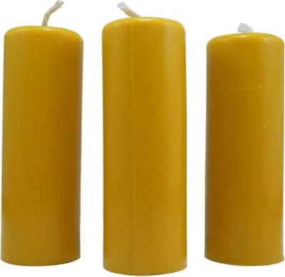 Produktbild von 3x Stumpenkerzen Rustikal Höhe 95mm Ø 34mm Bienenwachs Tropfkerzen Gelb 36360