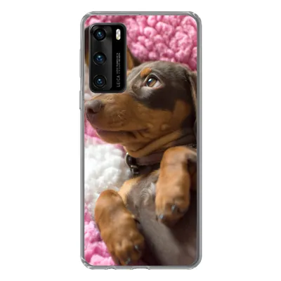 Produktbild von MuchoWow® Handyhülle Schutzhülle Hülle für Huawei P40 Ein Dackelwelpe auf einer rosa Decke Silikon Softcase Handy Hülle - Handytasche