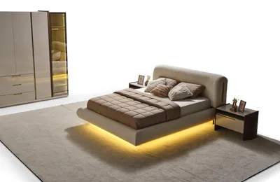 Immagine prodotto di Elegante letto in legno beige con rivestimento in tessuto dal design senza tempo