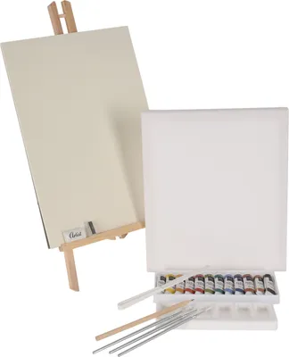 Immagine prodotto di Set da pittura con cavalletto, tela, pennelli e colori - 34 pezzi