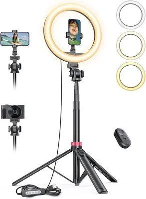Productafbeelding van 10" Ringlamp met 75 Inch Statief en Telefoonhouder, Dimbare 120 LED CRI90+ Licht voor Make-up, Livestreaming, TikTok, YouTube, Zoom, Reisvrie
