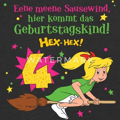Produktbild von Spreadshirt Bibi Blocksberg Geburtstagsdesign 4 Jahre Kinder Premium Hoodie, 146/152 (10 Jahre), Schwarz